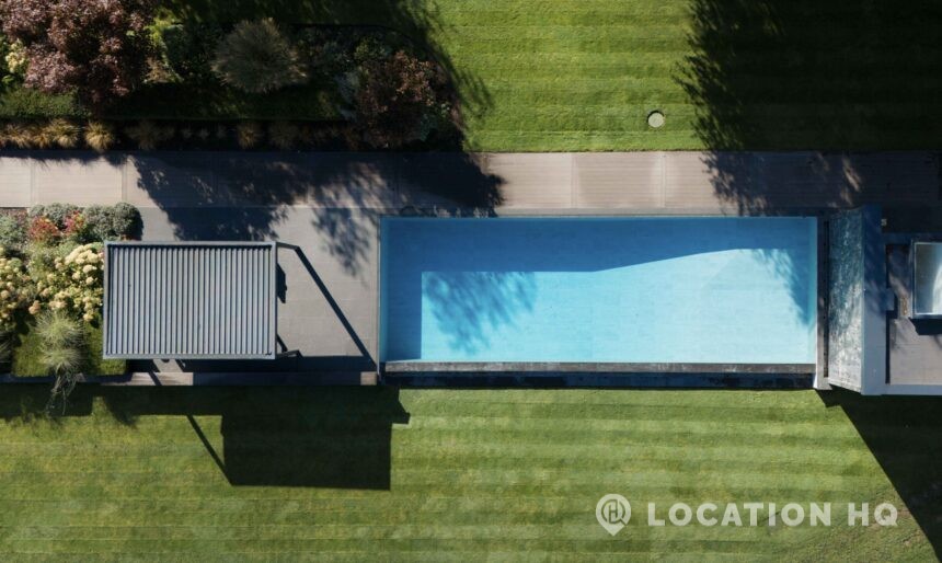 Modern outdoor swimming pool film location