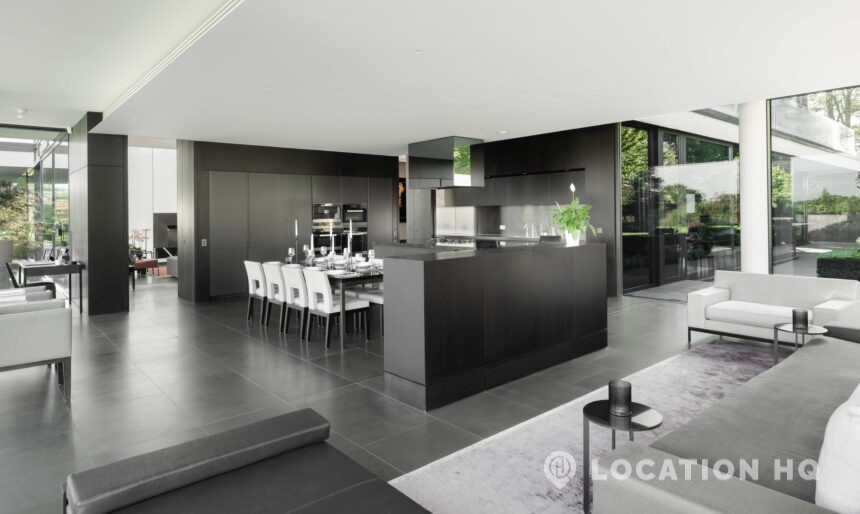 open plan kitchen living room modern filming