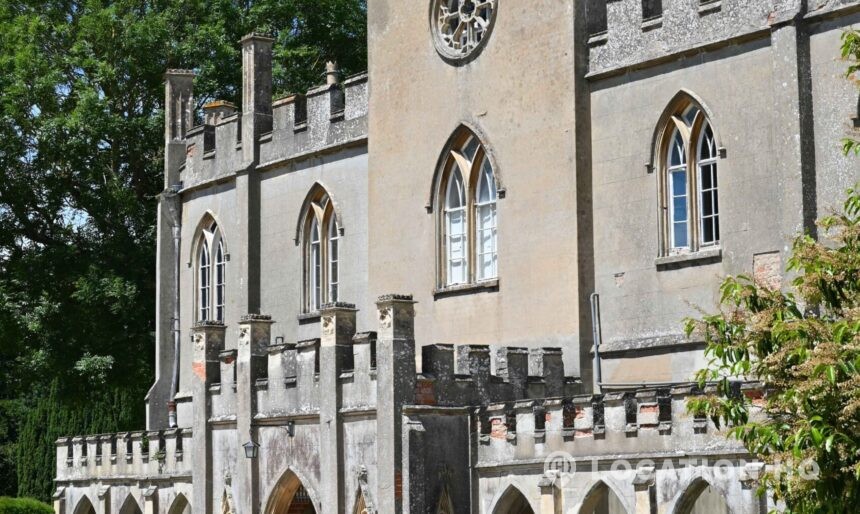 Georgian Gothic country house facade with symmetrical architecture