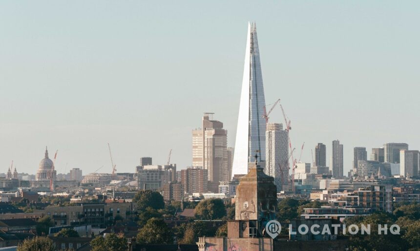 car park with views of The Shard for filming