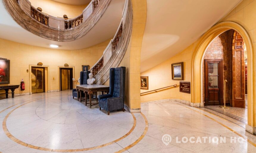 Empty closed hotel lobby filming