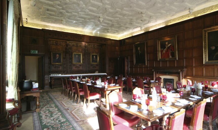 Wood panelled dining room
