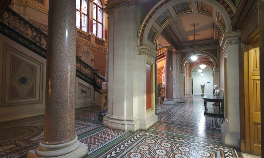 Marble pillared hall tiled entrance