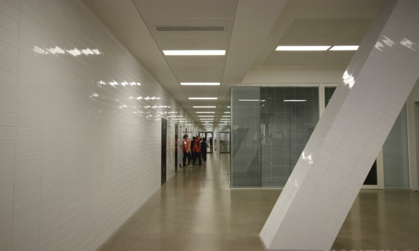 ultra modern glass corridor film location