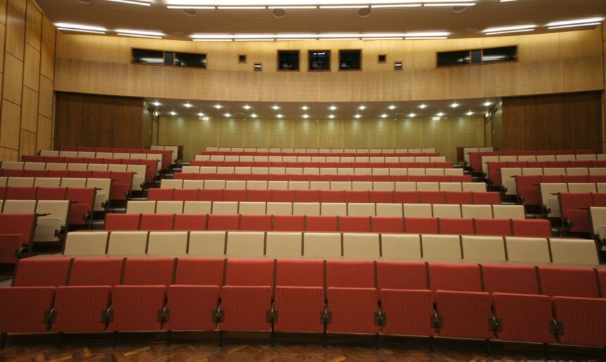 institute building with lecture hall for filming.
