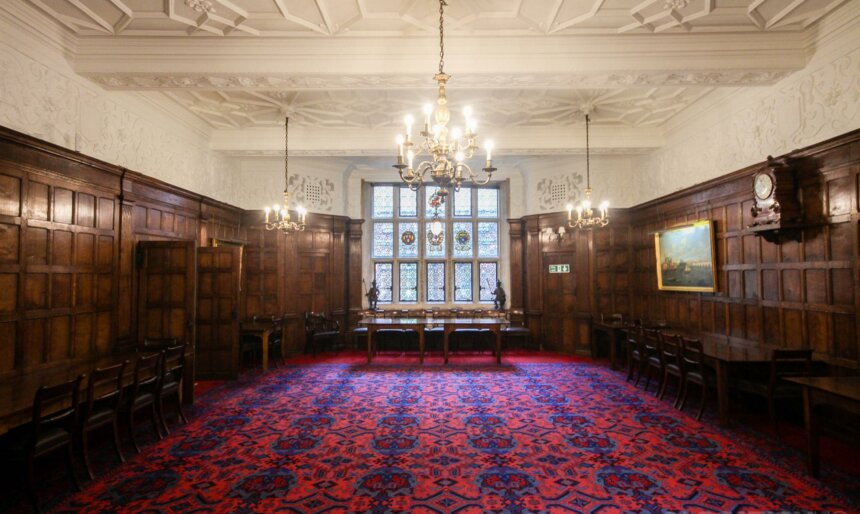 wood panelled dining room film location