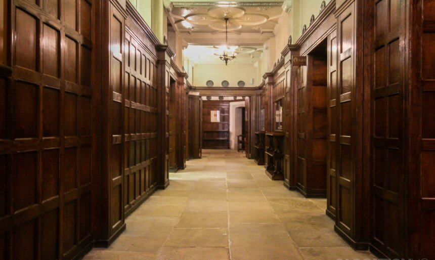 wood panelled corridor film location