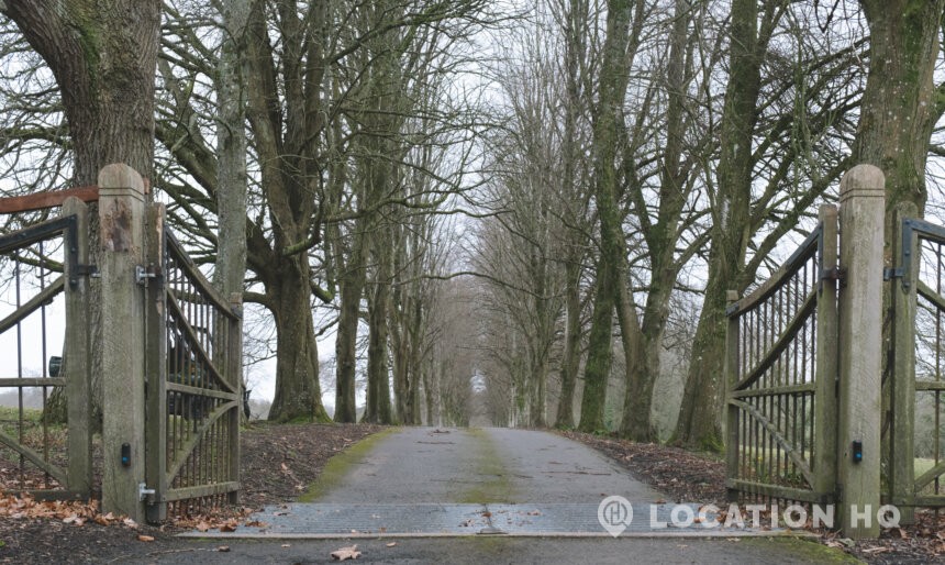 Grand drive stately home tree lined driveway