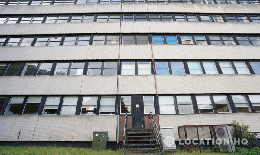 Brutalist building office block filming