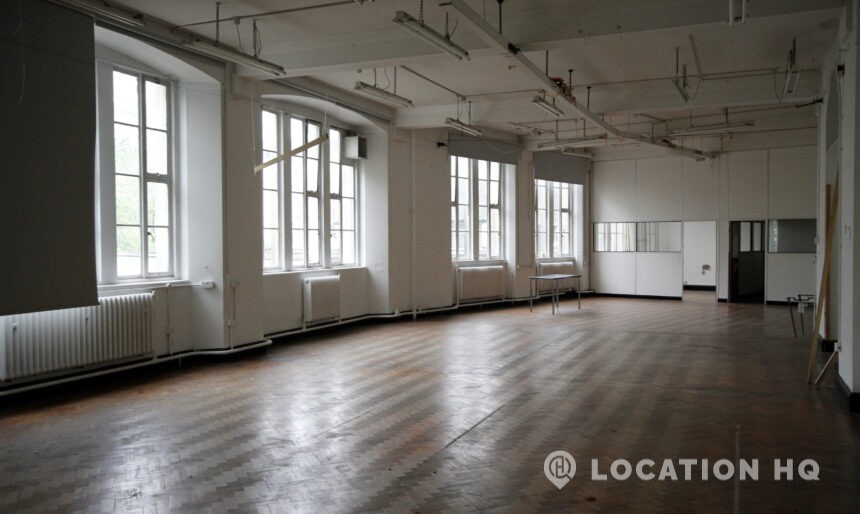 Long corridor with big glass windows