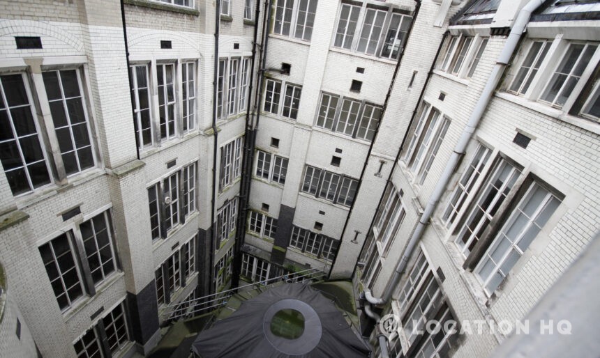 white tiled courtyard filming London