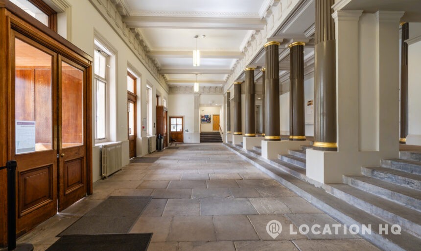 Piller pillered townhall lobby filming