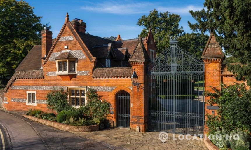 Victorian Gothick lodge exterior with flint and brick