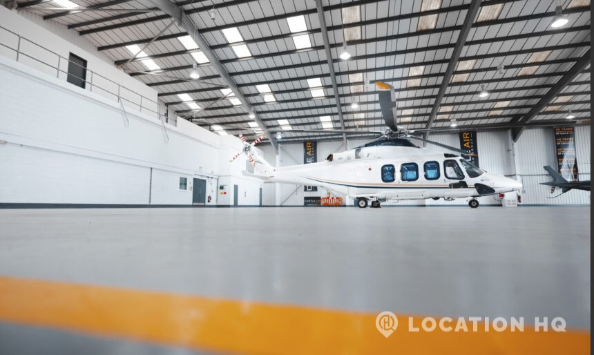 Modern hangar filming