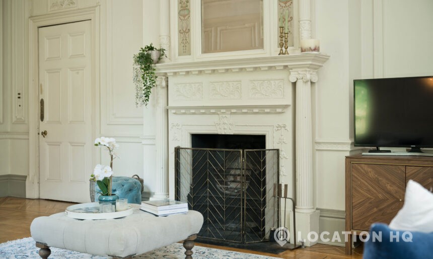 grand fireplace for filming