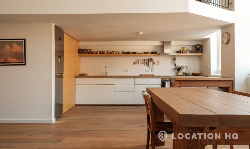 dining area for filming open plan kitchen