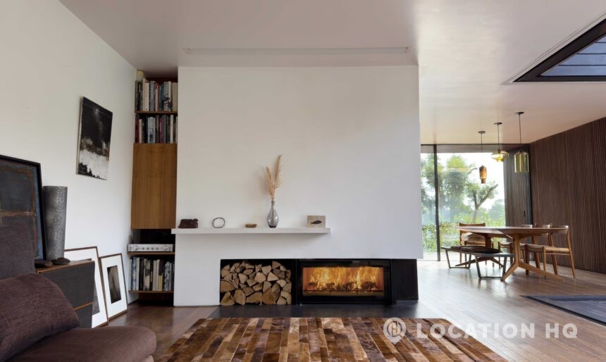 fireplace in modern house for filming