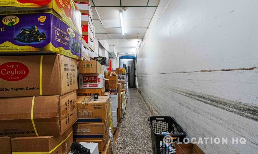 grocer's shop store room for filming
