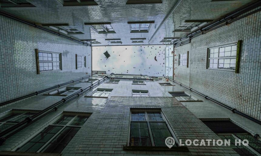 white tiled courtyard