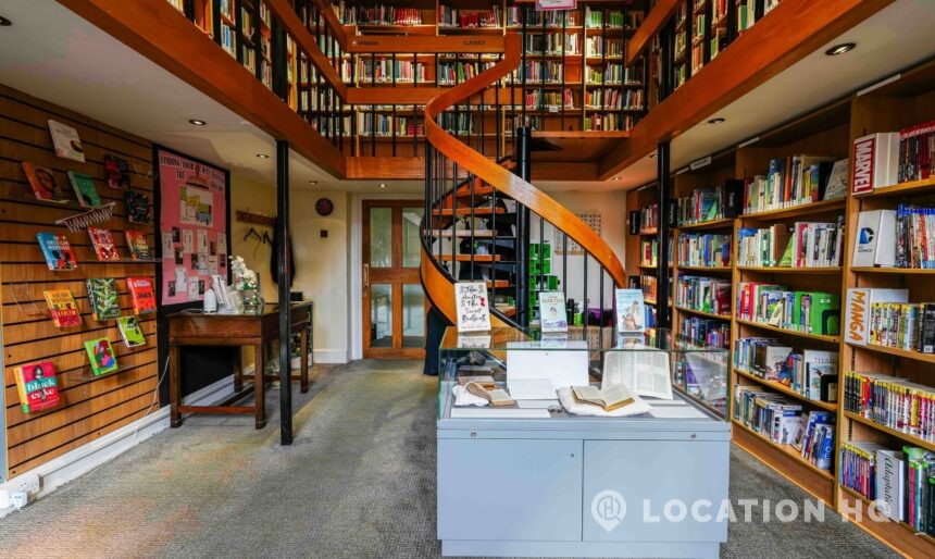 library mezzanine spiral staircase film location
